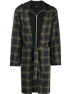 JOHNUNDERCOVER CHECKED LAYERED HOODED COAT