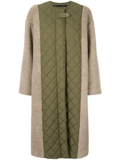 Muller Of Yoshiokubo Contrast Quilted Midi Coat In Green