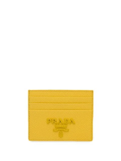 Prada Logo十字纹皮革卡夹 In Yellow