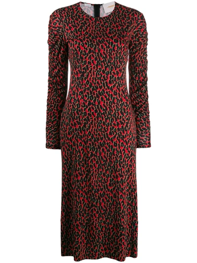La Doublej Tinder Ruched-sleeve Tailored Leopard Midi Dress In Multi