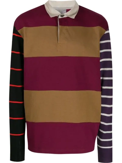 Lanvin Striped Panelled Polo Shirt In Brown
