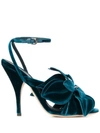 Marco De Vincenzo Flower Appliqué Velvet Sandals In Blue