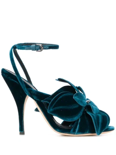 Marco De Vincenzo Flower Appliqué Velvet Sandals In Green,blue