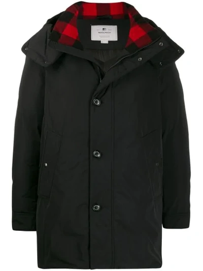 Woolrich Reversible Woolen Parka Coat In Black