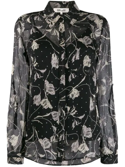 Diane Von Furstenberg Lorelei Chiffon Shirt In Black