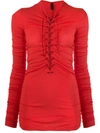 Ben Taverniti Unravel Project Lace-up Ruched Top In Red