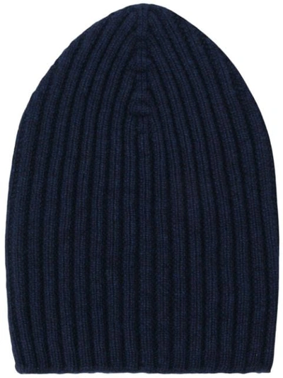 Barrie Ribbed-knit Cashmere Beanie In Blue
