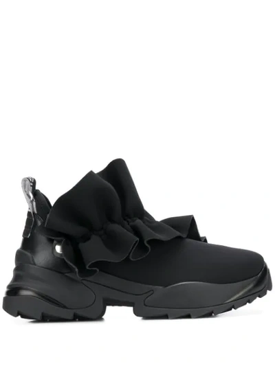Sergio Rossi Sergio Extreme Leather-trimmed Ruffled Neoprene Exaggerated-sole Slip-on Trainers In Black