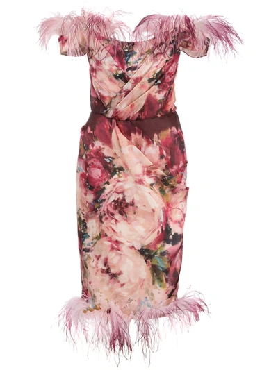 Marchesa Ombre Floral Printed Cocktail Dress In Pink