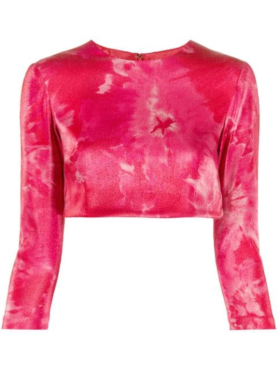 Area Tie Dye Stretch Lamé Crop Top In Ruby & White
