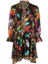 ALICE AND OLIVIA multi-print tie neck dress