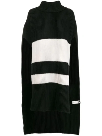 Joseph Ribbed Roll Neck Striped Poncho In Black