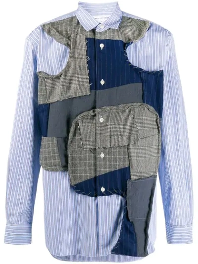 Comme Des Garçons Shirt Striped Patchwork Detail Shirt In Blue