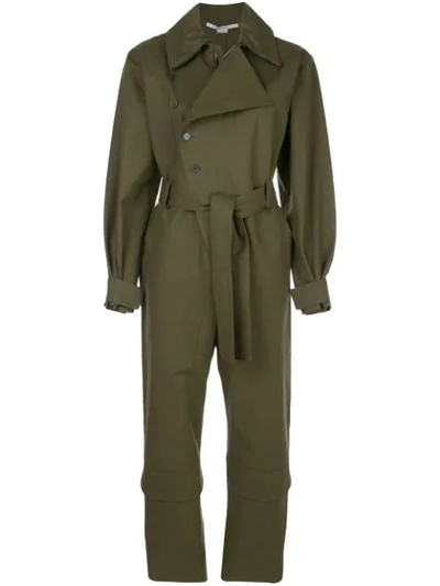 Stella Mccartney Belted Cotton Jumpsuit In Green