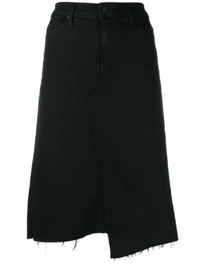 Mother Asymmetric Frayed Denim Skirt In Black