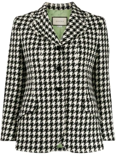 Gucci Wool And Cotton Houndstooth Blazer In Black
