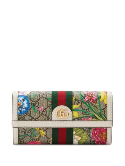 Gucci Ophidia系列gg花卉长款钱包 In Beige