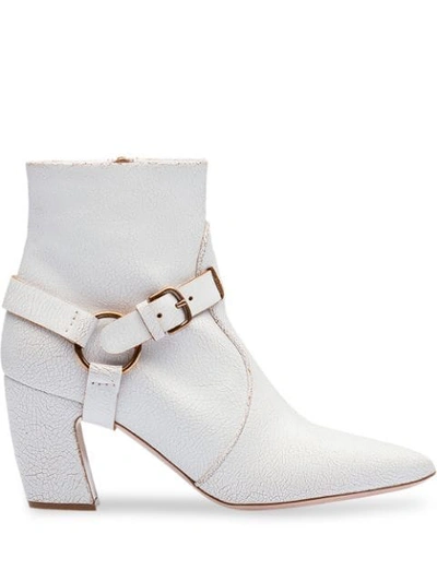 Miu Miu Crackled Ankle Boots In White