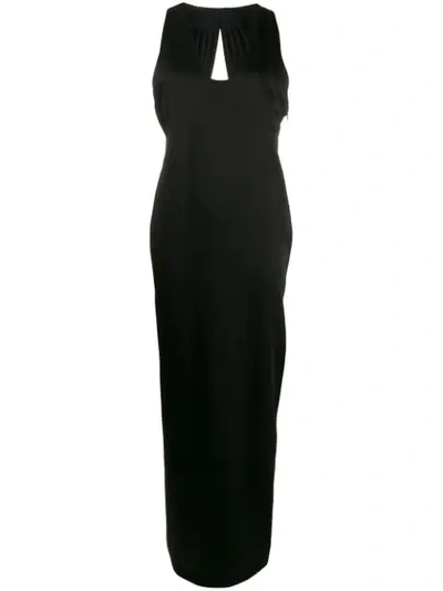 Saint Laurent Long Acetate & Viscose Satin Dress In Black