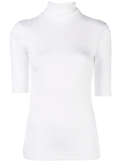 Majestic 3/4 Sleeve Roll Neck Top In White