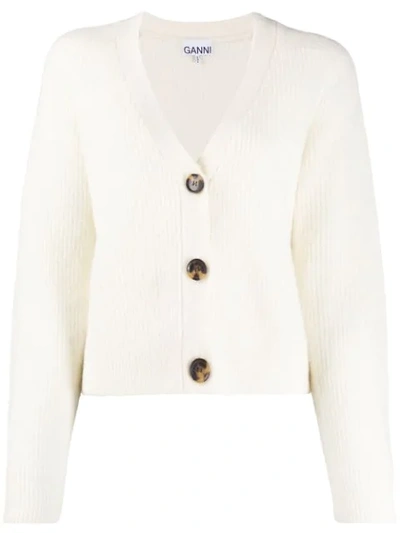 Ganni Button-front Cropped Cardigan In White