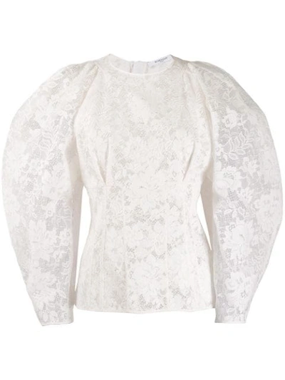 Givenchy Puff-sleeve Cotton-blend Chantilly-lace Top In White
