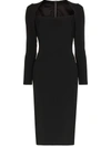Dolce & Gabbana Long-sleeve Square-neck Midi Dress In Black