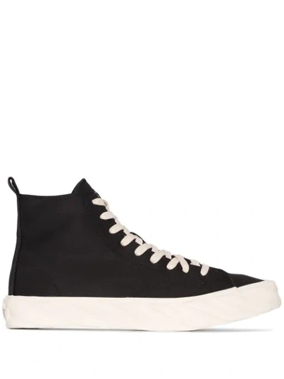 Age Black Carbon Coated Canvas High Top Sneakers In Schwarz