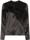 MARQUES' ALMEIDA FEATHER-TRIMMED SATIN BLOUSE