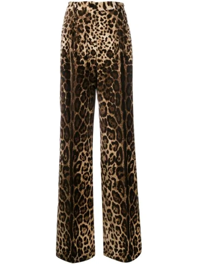Dolce & Gabbana Leopard Patterned Palazzo Trousers In Neutrals