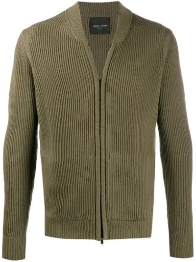 Roberto Collina Ribbed-knit Zip-up Cardigan In Green