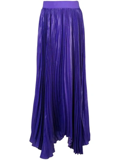 Alice And Olivia Katz Pleated Metallic Silk-blend Maxi Skirt In Purple