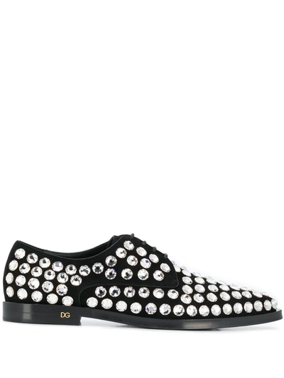 Dolce & Gabbana Rhinestone Embellished Derby Shoes In Black