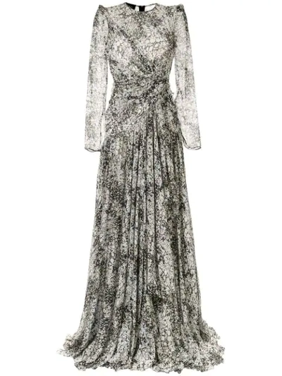 Giambattista Valli Floral Print Silk Gown In Grey