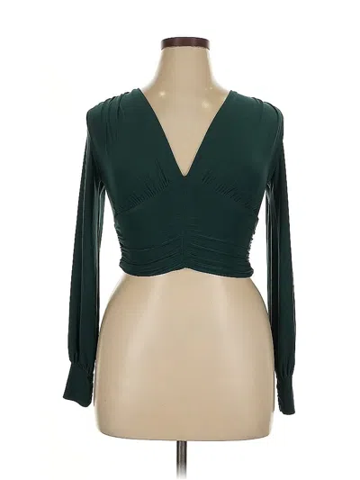Pre-owned 21 Saints Long Sleeve Top Green Plunge Neckline Tops