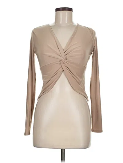 Pre-owned 21 Saints Long Sleeve Top Tan Plunge Neckline Tops