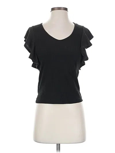Pre-owned 21 Saints Short Sleeve Top Black Ruffles Neckline Tops