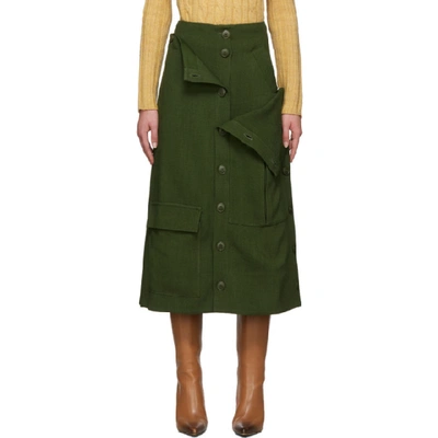 Jacquemus Monceau Patch-pocket Canvas Midi Skirt In Green