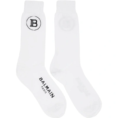 Balmain 两双装白色徽标中筒袜 In 0fa Blanc