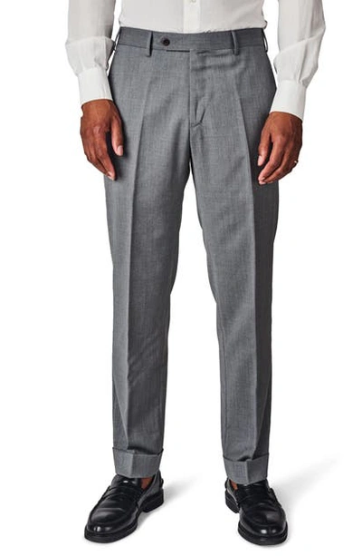 Zanella Parker Flat Front Solid Stretch Wool Trousers In Light Grey