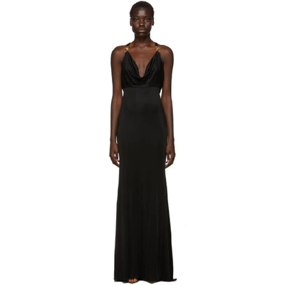 Versace Embellished Satin Gown In Black