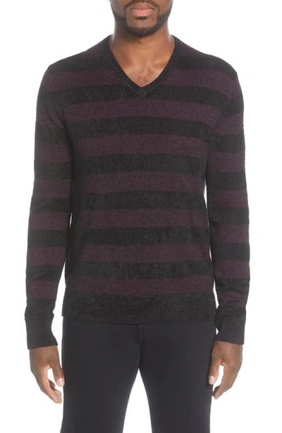 John Varvatos Slim Fit Stripe Wool Blend Sweater In Black