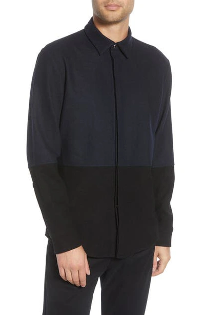 Karl Lagerfeld Regular Fit Colorblock Wool Blend Shirt In Navy/ Black