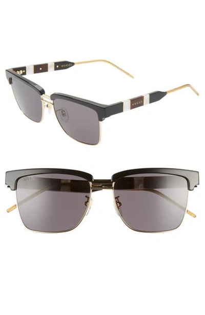 Gucci 56mm Square Sunglasses In Shiny Black