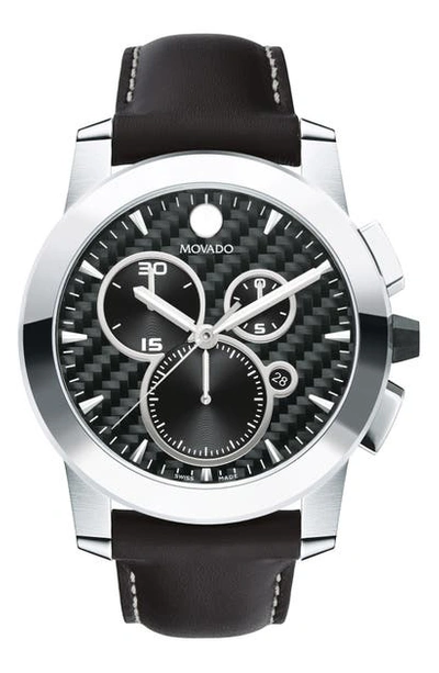 Movado Vizio Chronograph Leather Strap Watch, 44mm In Black/ Grey/ Silver
