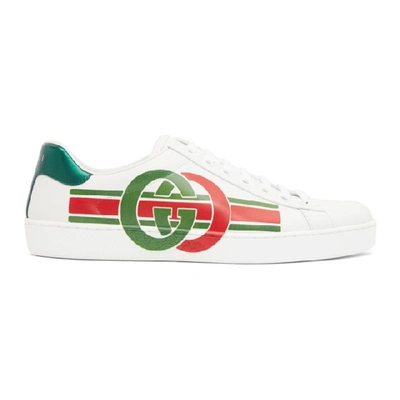 Gucci White Ace Double G Racing Logo板鞋 In White