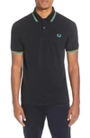 Fred Perry Twin Tipped Extra Slim Fit Pique Polo In Black/ Ylc/ Cyan