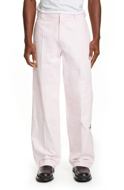 Raf Simons Embroidered Knee Patch Straight Fit Pants In Light Pink