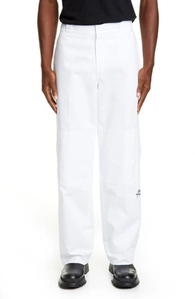Raf Simons Embroidered Knee Patch Straight Fit Pants In White