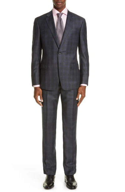 Giorgio Armani Classic Fit Plaid Wool Suit In Grey/ Blue